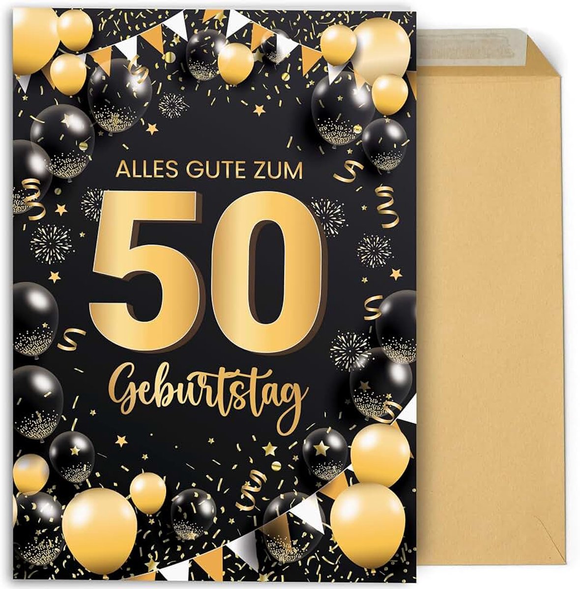Geburtstagskarte zum 50. Geburtstag. Originelle große Klappkarte 42x30 cm mit Glückwünschen für Familie, Freunde und Kollegen (50 Jahre)