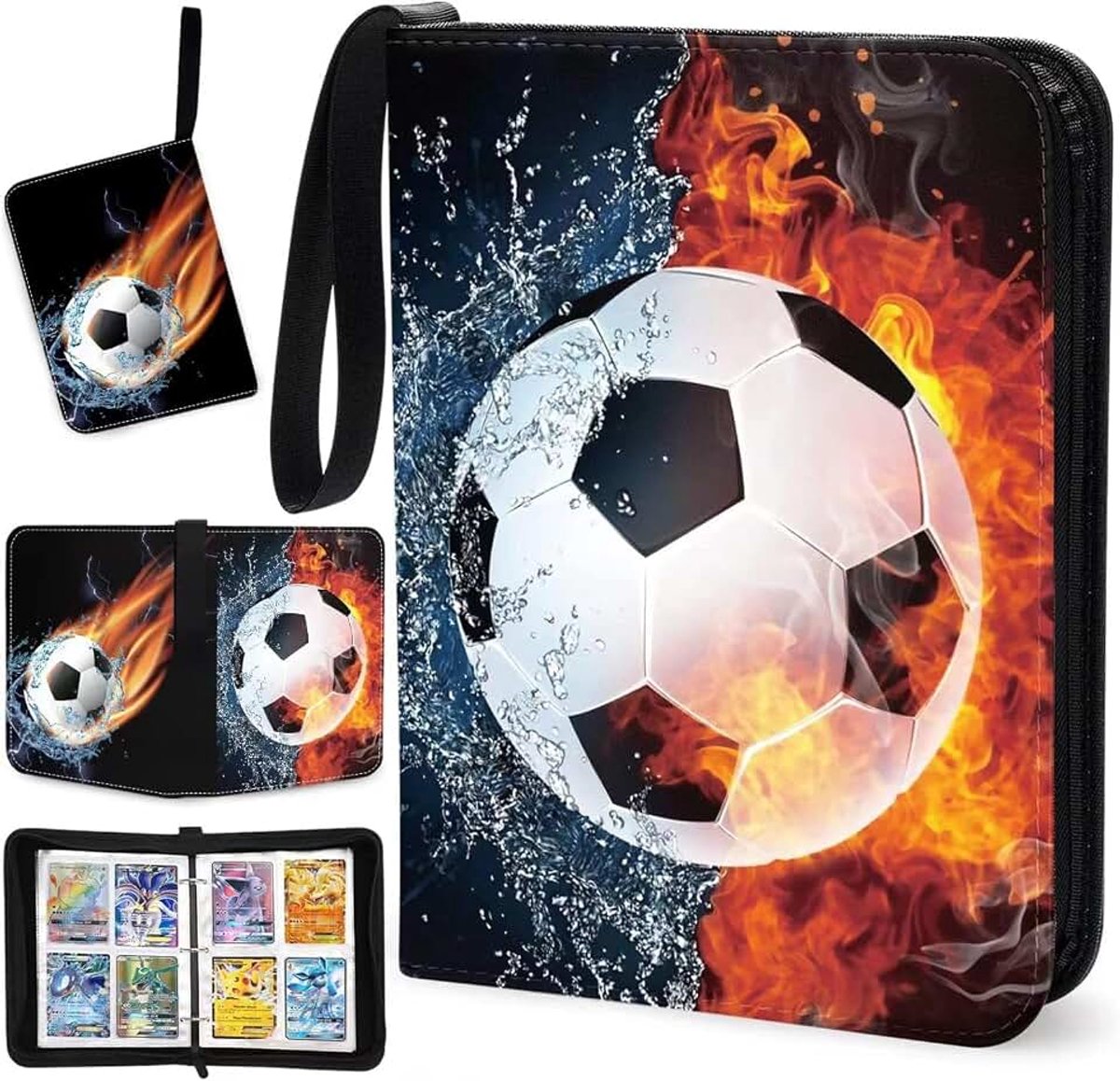 Volumoon Voetbalverzamelalbum voor kaarten, 50 pagina's, capaciteit 400 kaarten, verzamelkaartenalbum, map, draagbaar en waterdicht, kaartenverzamelmap voor alle soorten kaarten (zwart)