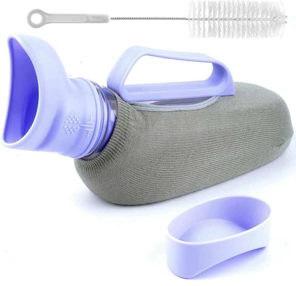 Urinoir voor dames, 1200 ml, draagbaar urinoir met gebreide hoes en reinigingsborstel