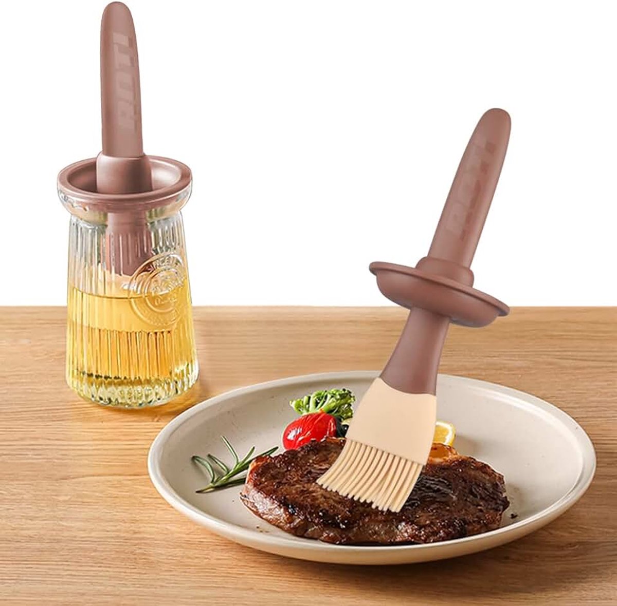 Glas met grill, bakborstel, siliconen borstel, bakken, 200 ml, hittebestendig, gemakkelijk te reinigen, voor keuken, koken, BBQ, levensmiddelen, oliefles pastry borstel