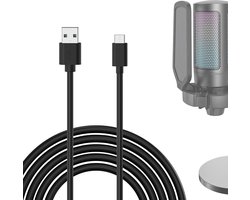 For Creators USB A naar Type C microfoonkabel 3 m, compatibel met FIFINE AmpliGame A6, HyperX QuadCast S, SoloCast, Logitech G Yeti GX, TONOR TC30 microfoonkabel (zwart)