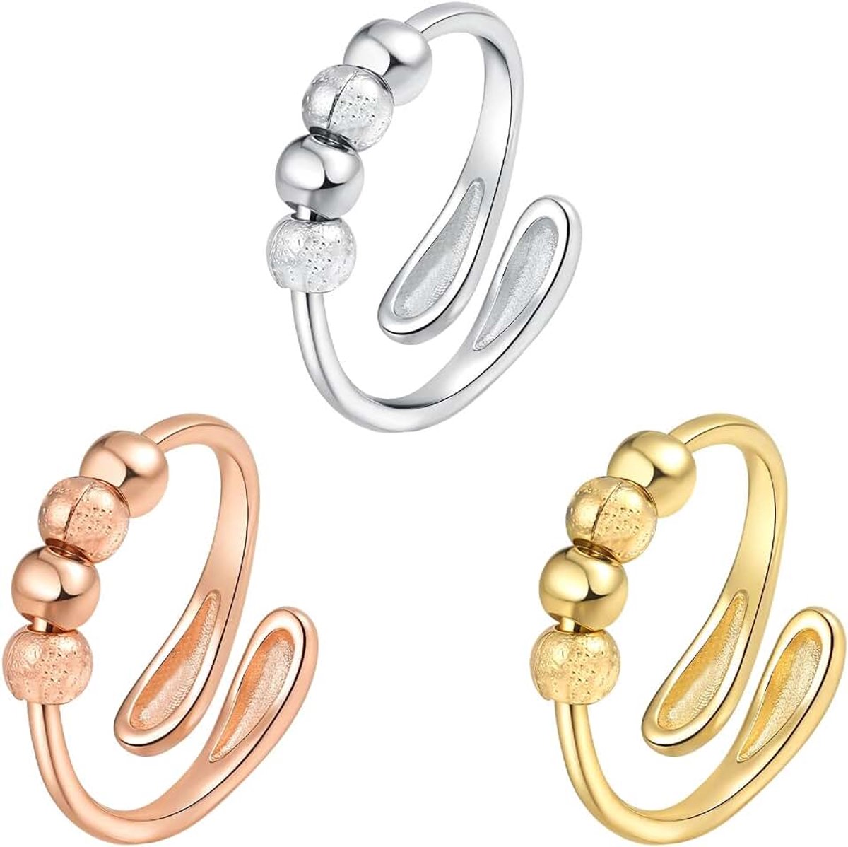 Ringen, kleuren roségoud, zilver, elegante modestijl, voor vrouwen van alle leeftijden, fidget-ring om stress te ontspannen, dagelijks of bruiloft