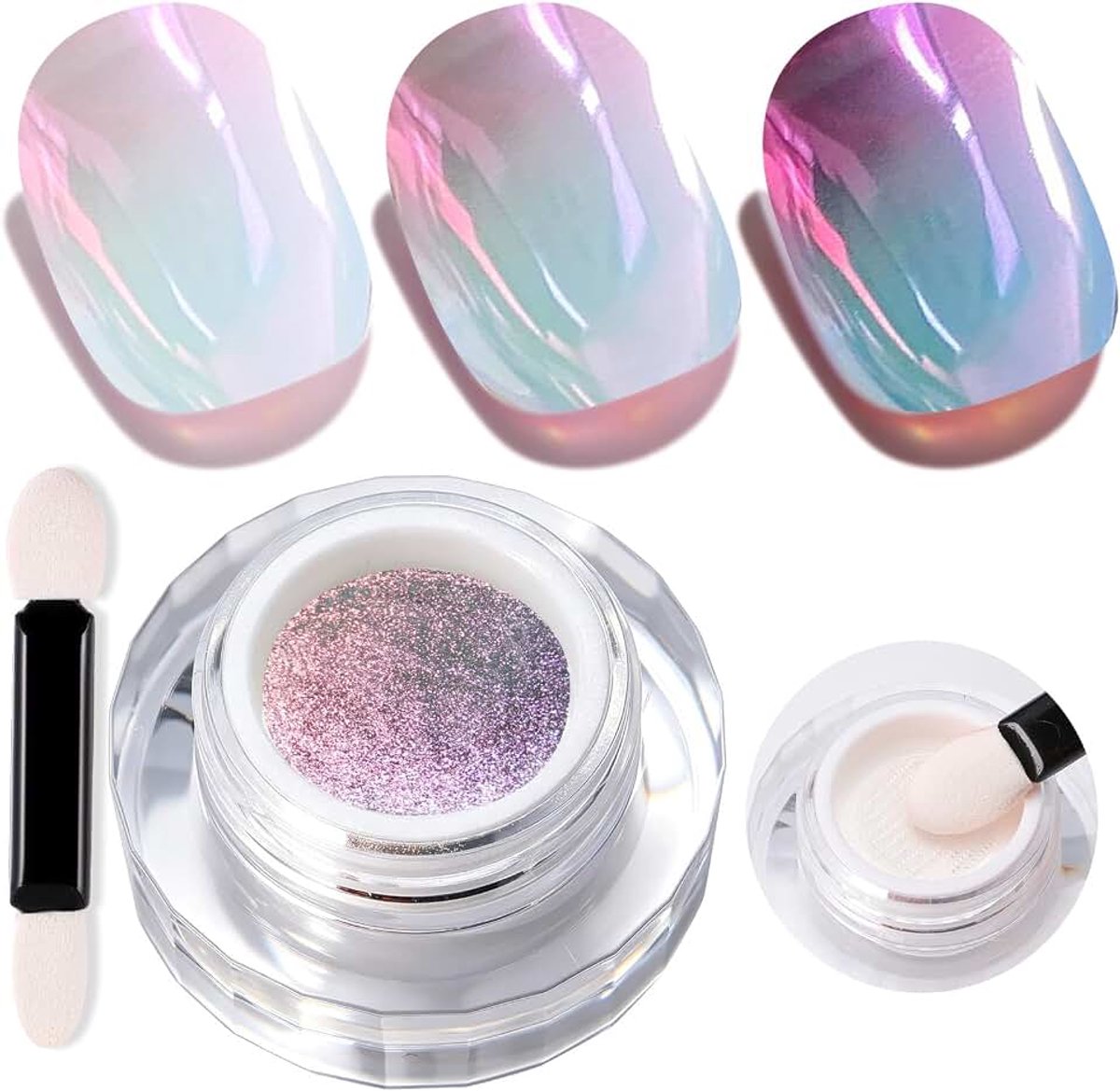Aurora Chrome Nail Powder, Holographic & Laser, WT18 | Holographic Chrome & Laser Nail Powder, Glitter Metallic Mirror Effect, Pearlescent Ice Mermaid Pigment, For Nail Art DIY