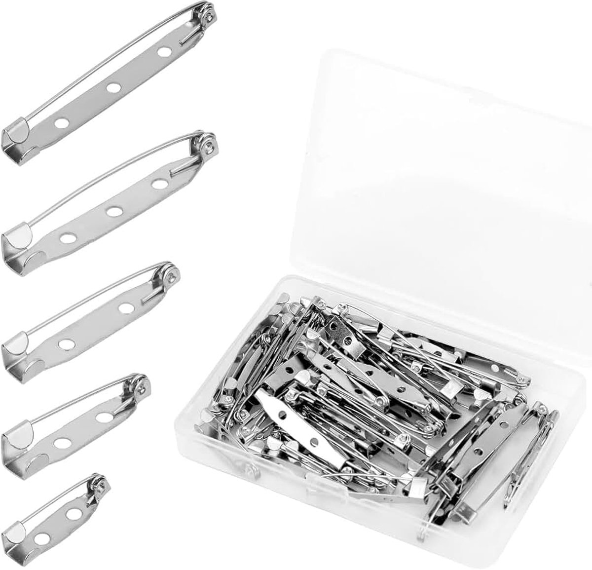 50st Broche Pin Backs voor Knutselen, 5 Maten Bar Pins Metaal Flat Back Safety Pins Clasp Pin Backs voor DIY Sieraden Maken Badge Naamplaatje Stropdasspelden Citation Bars Corsage