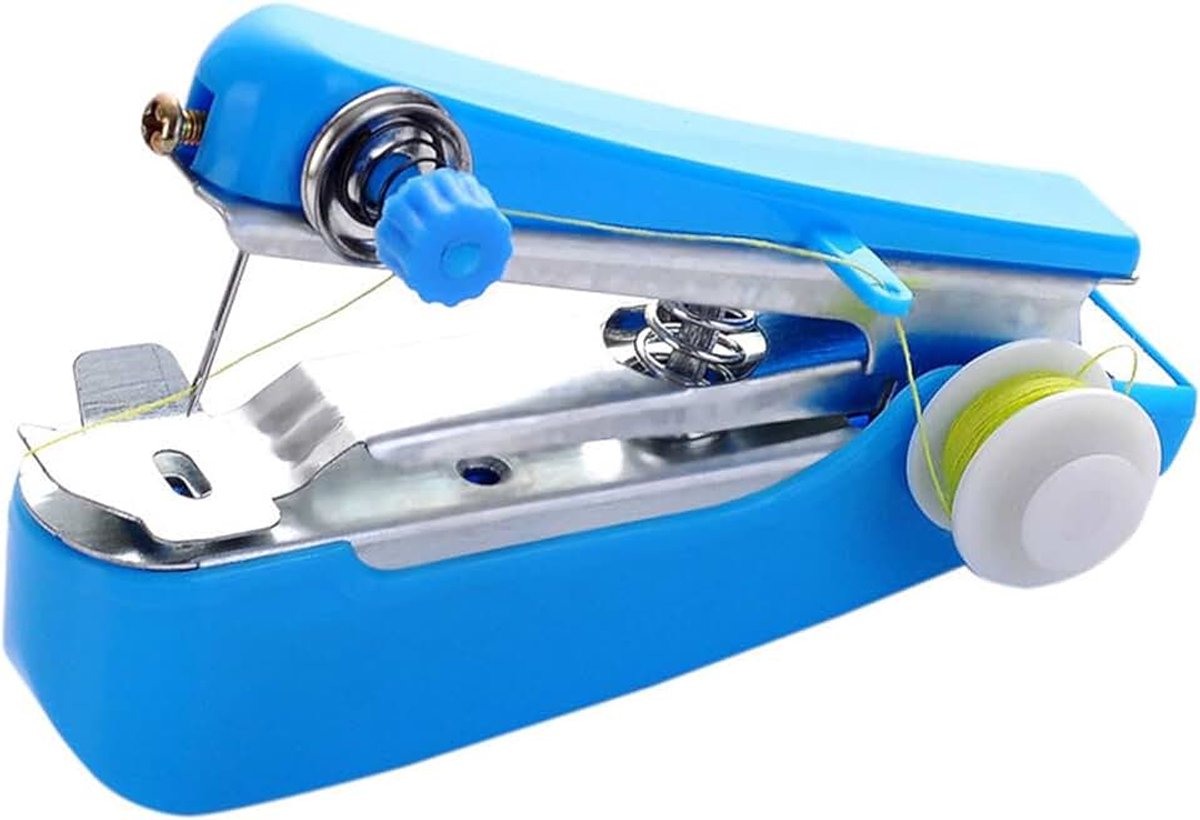Draagbare Elektrische Naaimachine, Snelle Naaihandnaaimachine, Draagbaar Handapparaat voor Kleding, Gordijnen, Staalmateriaal, Blauw
