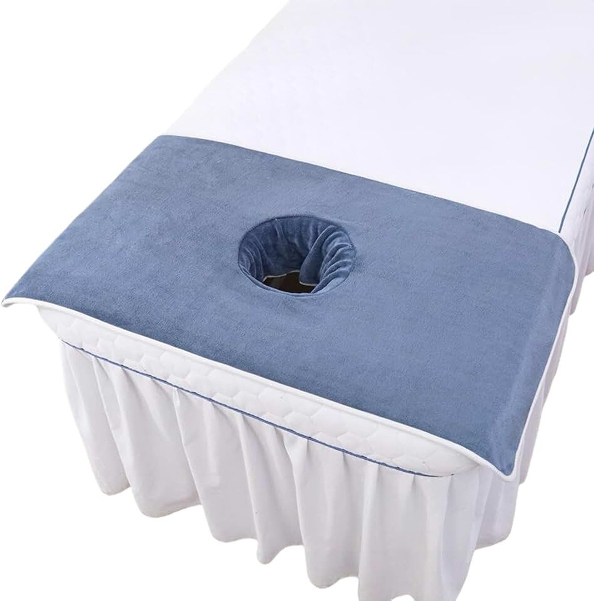 Handdoek met gat voor gezichtshouder, premium hoeslaken met vergrendelde randen (lichtblauw)