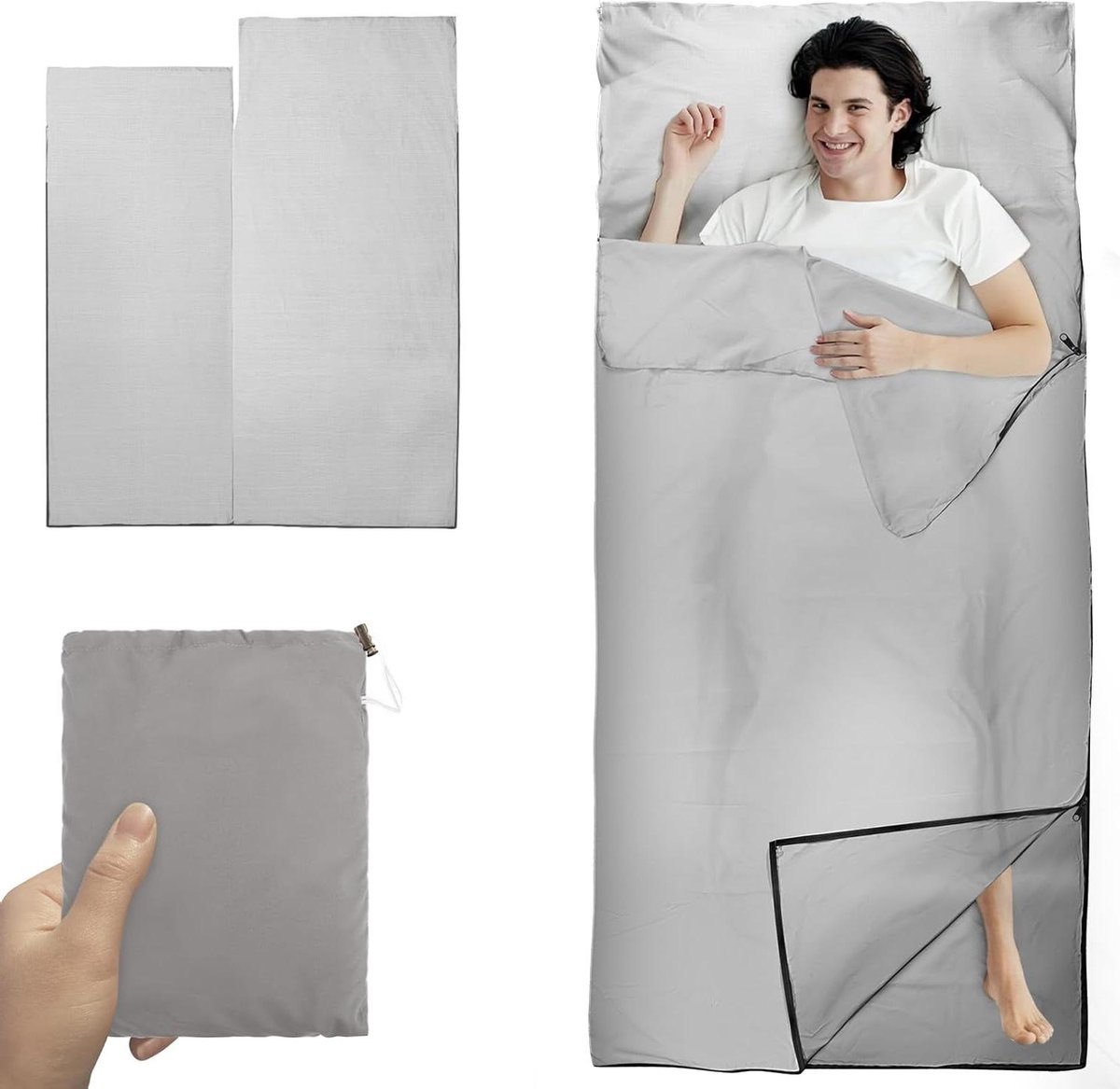 Slaapzak - Vleeszak - Kamperen en Hiken - Ultralicht - 220 x 90 cm - Grijs