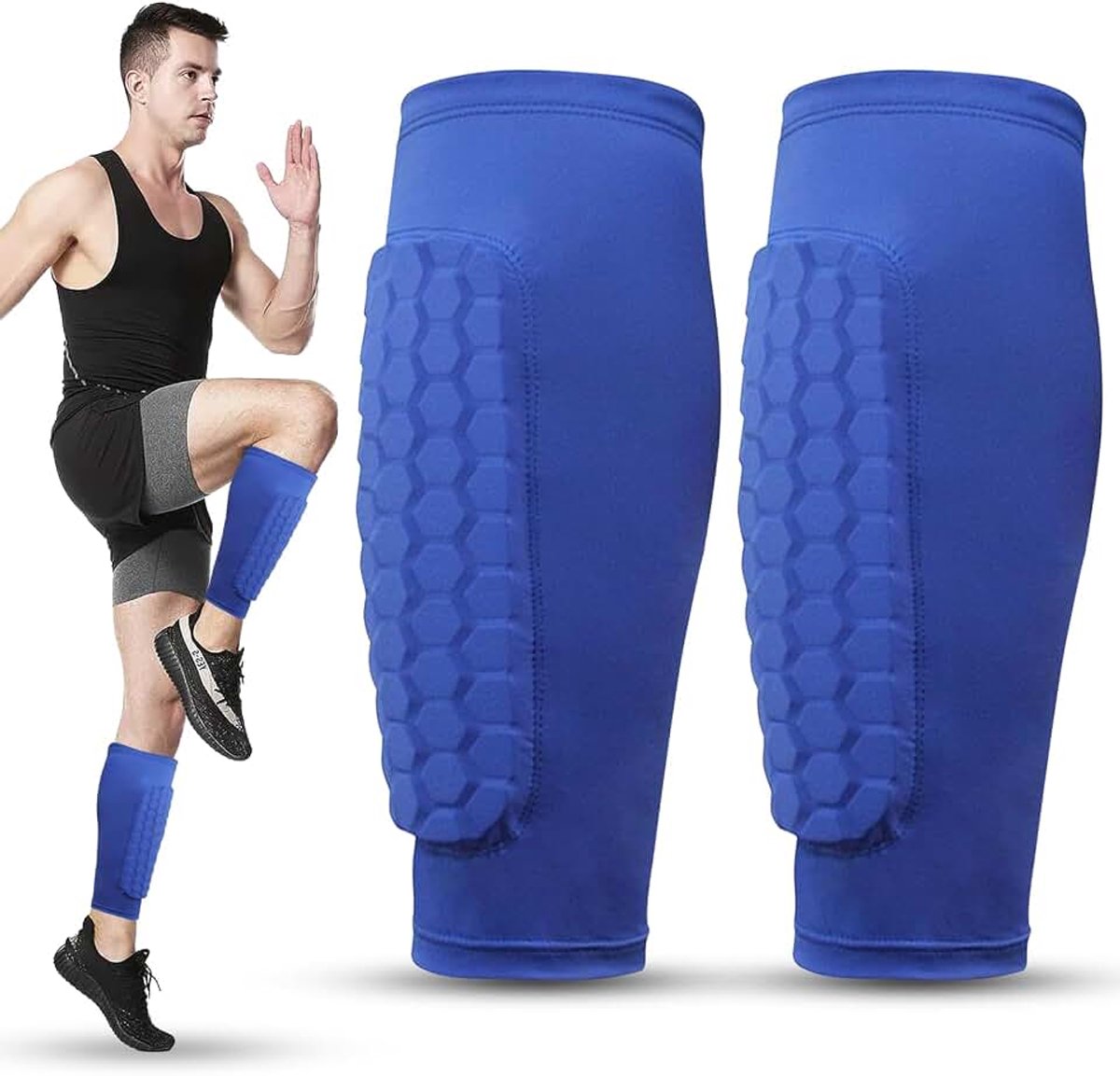 Scheenbeschermers voetbal, S/M/L skiën scheenbeschermers incl. beschermers met geoptimaliseerde insteekzak, kuitbescherming, schokbestendig, ademend en antislip