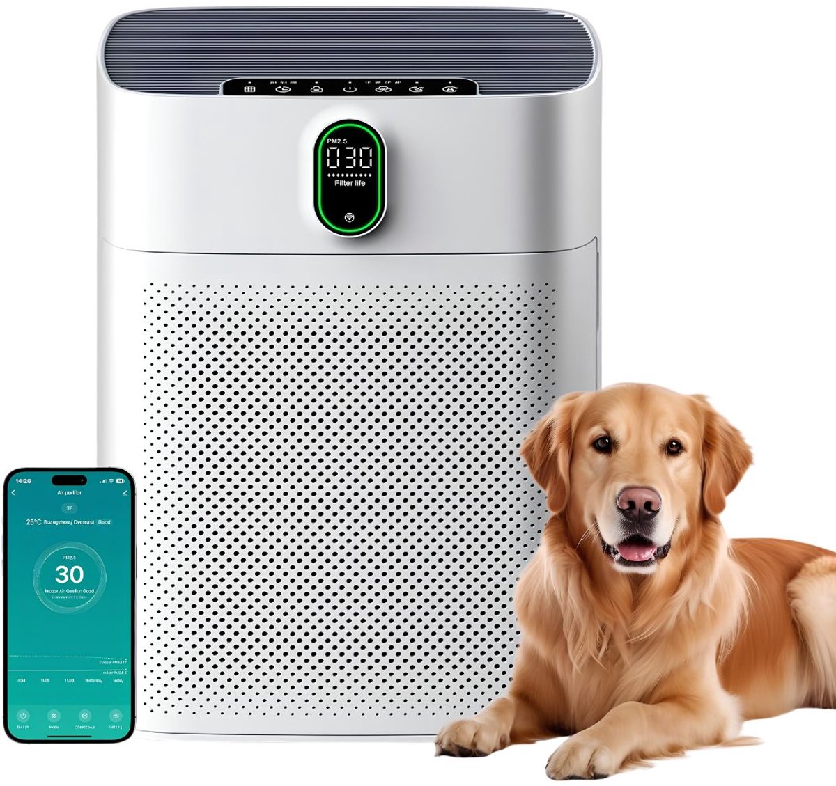 JCP® Luchtreiniger - Air Purifier - Vermindert Stof En Pollen - Wit - 19cm x 45cm x 34cm