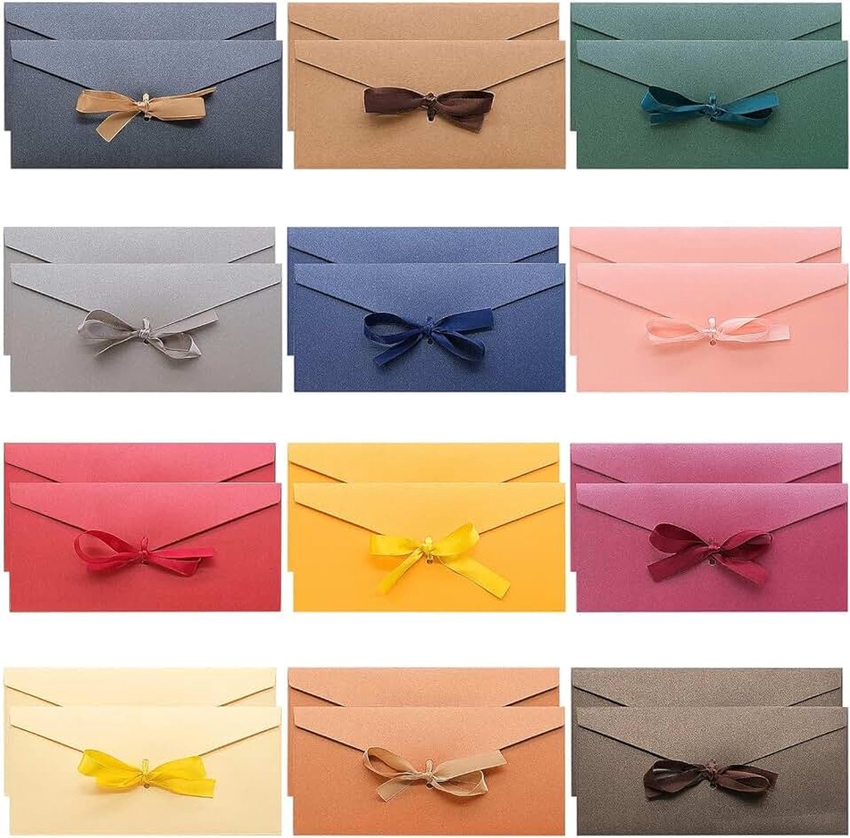24 stuks gekleurde enveloppen met band, 12 kleuren, retro en vintage stijl, ideaal voor Kerstmis