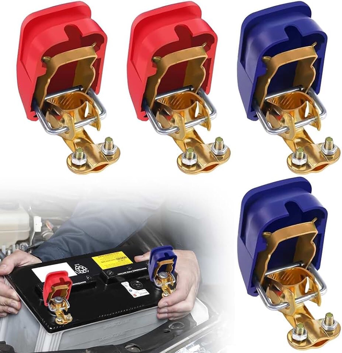 2 paar accuklemmen, 12 V, accuklemmen voor auto-accu, accupoolklemmen, snelklemmen voor auto, motorfiets, vrachtwagen, boot