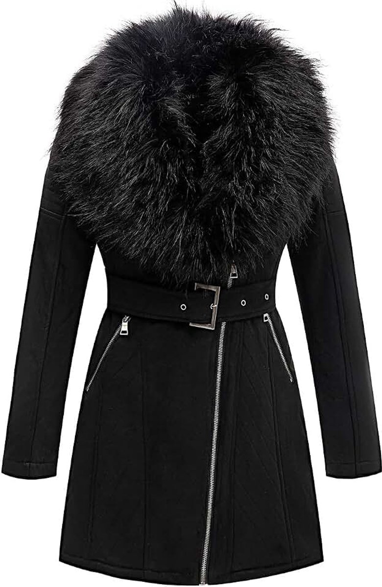 Damesmantel van imitatie suède met capuchon, modieus, voor de winter, met warme fleecevoering en riem, Ff206_zwart, L