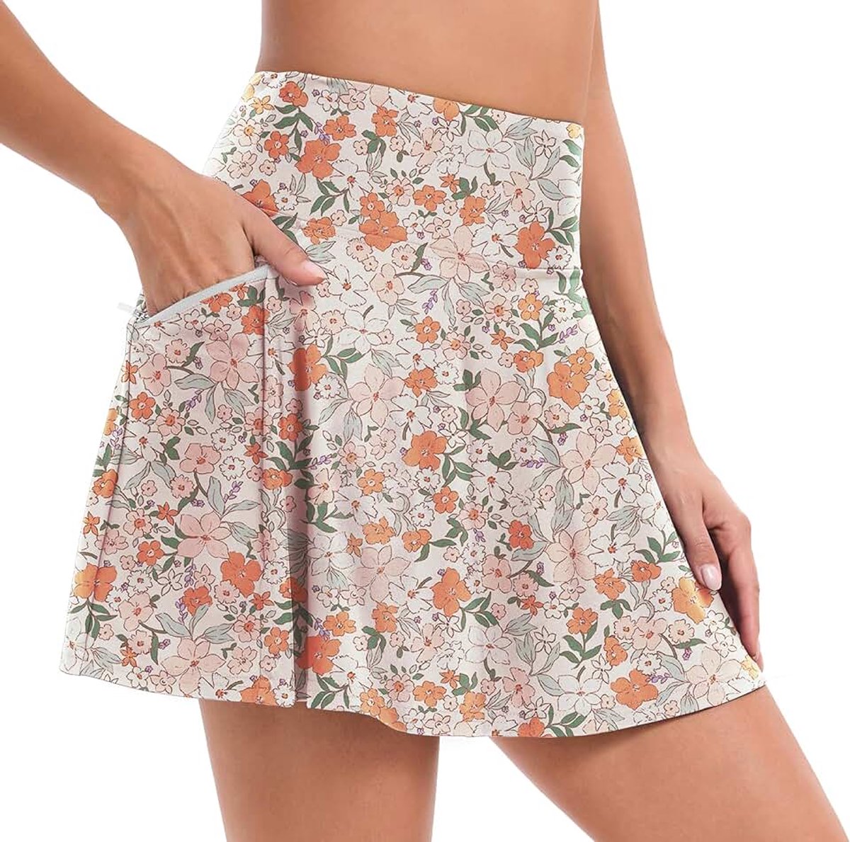 Shorts voor dames, badrok, badmode, bikinirok, hoge taille, broekrok, sportrok, zwemshorts, strandrok met 4 zakken