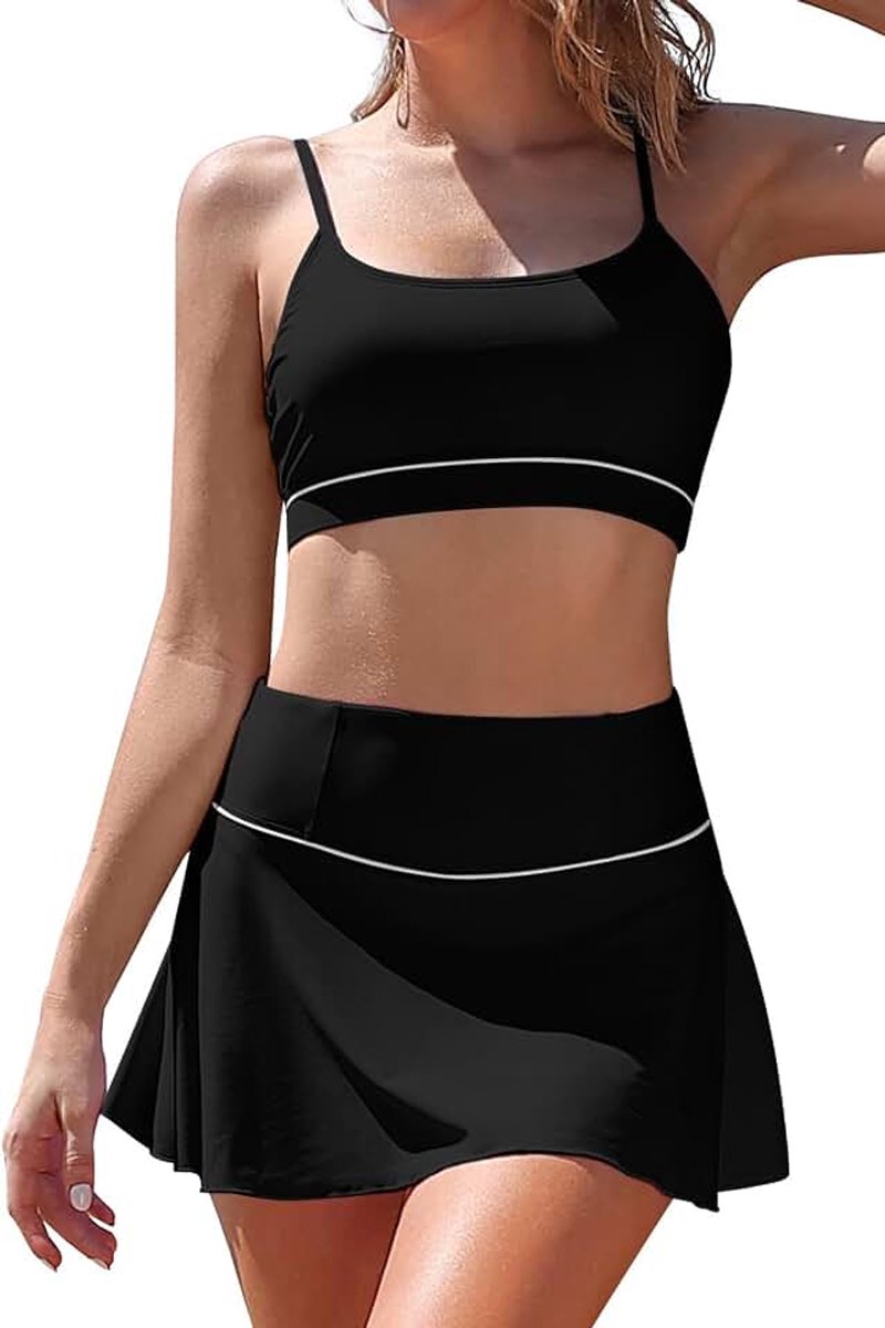 Bikini voor dames, buikcontrole, U-hals, badpak, zwemrok met hoge taille