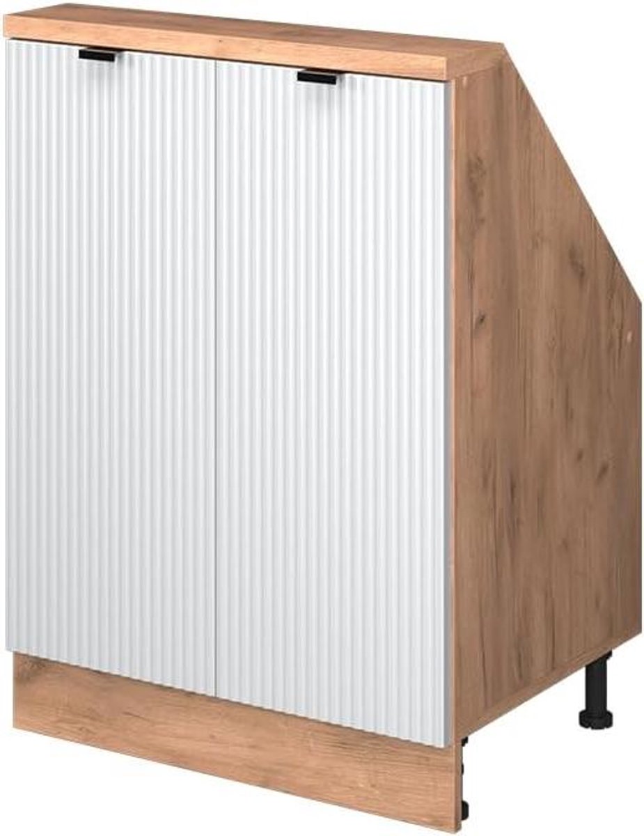 Keukenkast Schuine Wand - Opbergkast Hoek - Keuken Organiseren - Speciaal Ontworpen - 60 cm Breed - Wit