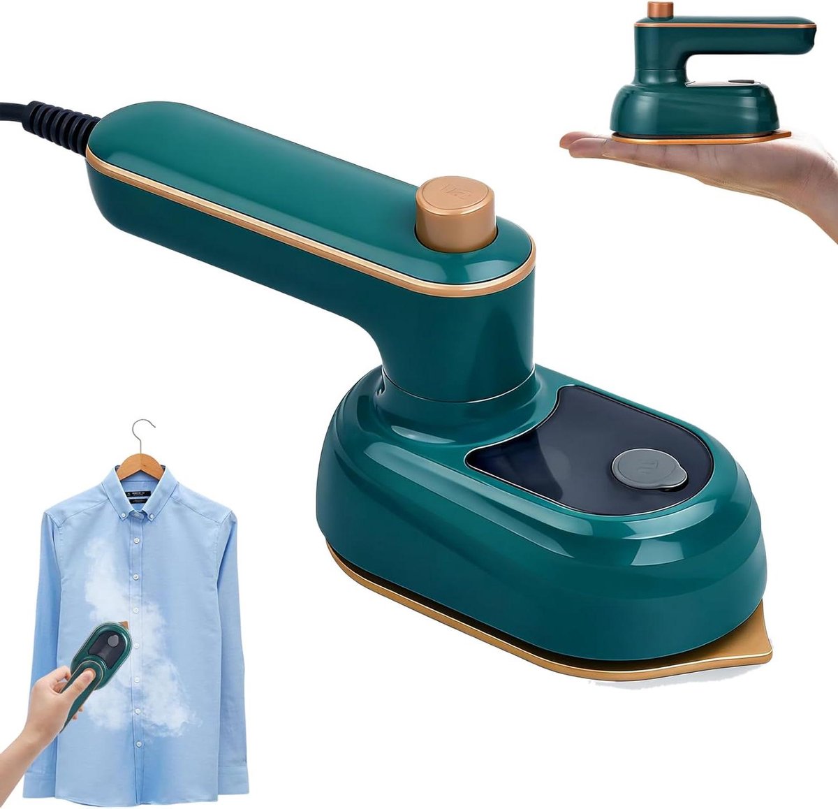 Mini Stoomstrijkijzer - Reisstrijkijzer Draagbaar - Kreukvrije Kleding - Opvouwbaar Handvat - 18 cm - Groen
