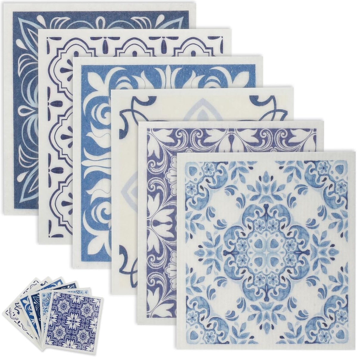 Vaatdoek - 6 stuks - Vaatdoekjes - Zweedse vaatdoeken - biologisch afbreekbare poetsdoeken - plasticvrije poetsdoeken - biologisch afbreekbaar - vaatdoeken - 17.2 x 19.5 cm - herbruikbaar en absorberen - droog snel - Strepen - geurloos - Set 03