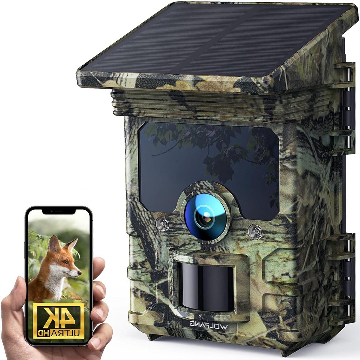 Wildcamera 4K WiFi - Trailcamera Nachtzicht - Natuurlijk Leven Observeren - Zonne-energie Oplaadbaar - IP66 Waterdicht - Zwart