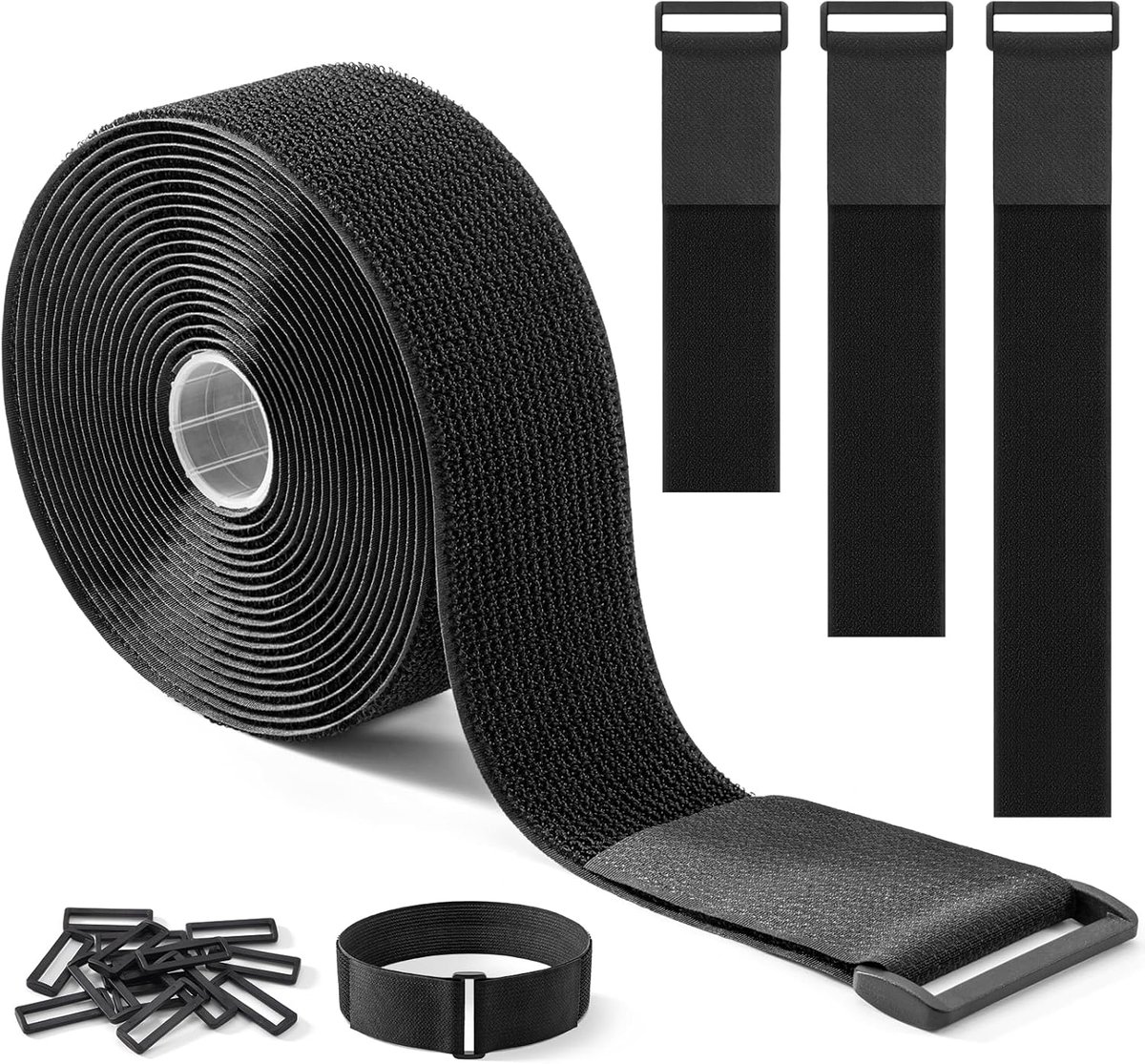 KZQ Stevige Klittenband 5 Cm Breed 5 Meter Lang Met 25 Plastic Gespen – Verstelbaar Op Maat Te Knippen Herbruikbaar Voor Kabels Slangen En Leidingen