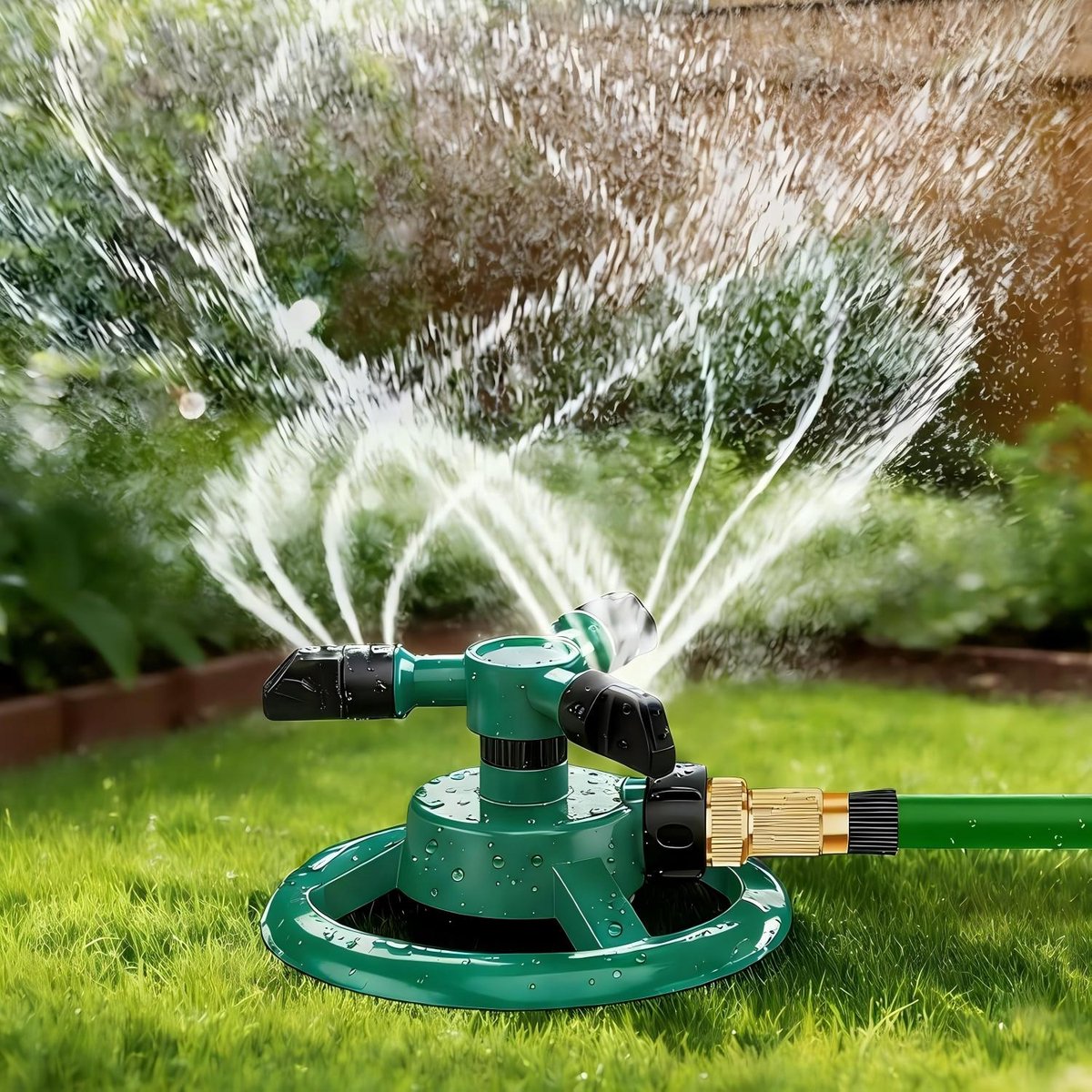 Gazonsproeier – Automatische Gazonsproeier en Tuinsproeier – 360 Graden Roterende Sproeier met 3-Arm Sproeier – Watersproeier voor Gazon, Planten en Bloembedden – Gazonirrigatiesysteem – Groen