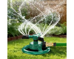 Gazonsproeier – Automatische Gazonsproeier en Tuinsproeier – 360 Graden Roterende Sproeier met 3-Arm Sproeier – Watersproeier voor Gazon, Planten en Bloembedden – Gazonirrigatiesysteem – Groen