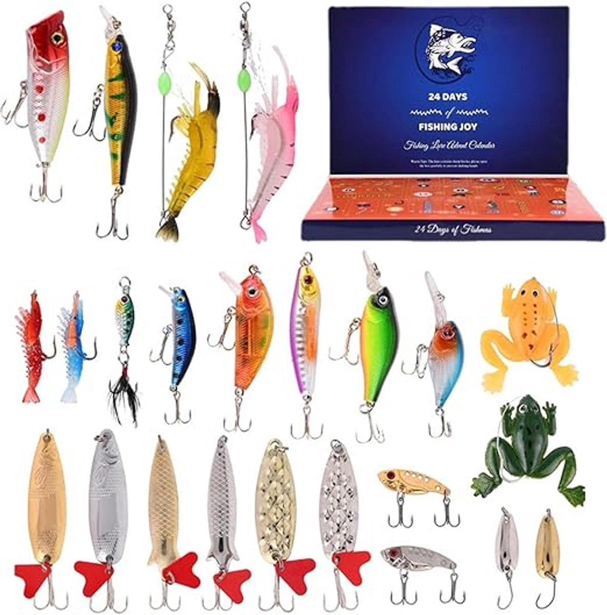 Kerstmis Cadeau - Visliefhebber - Adventskalender - 26 Dagen Kerstmis Countdown Geschenkdoos - Adventskalender Vissen - Kerstmis Aftellen - Kunstaas Set - Vissenaccessoires Kit - Visaccessoires Met 24 Vakken