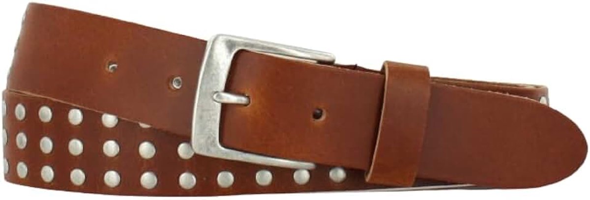 Riem Heren/Dames 4cm | Met Studs | Kleur: Navy | Riemmaat: 115 (totale lengte: 130cm) | 100% Echt Leer | Nikkelvrije gesp