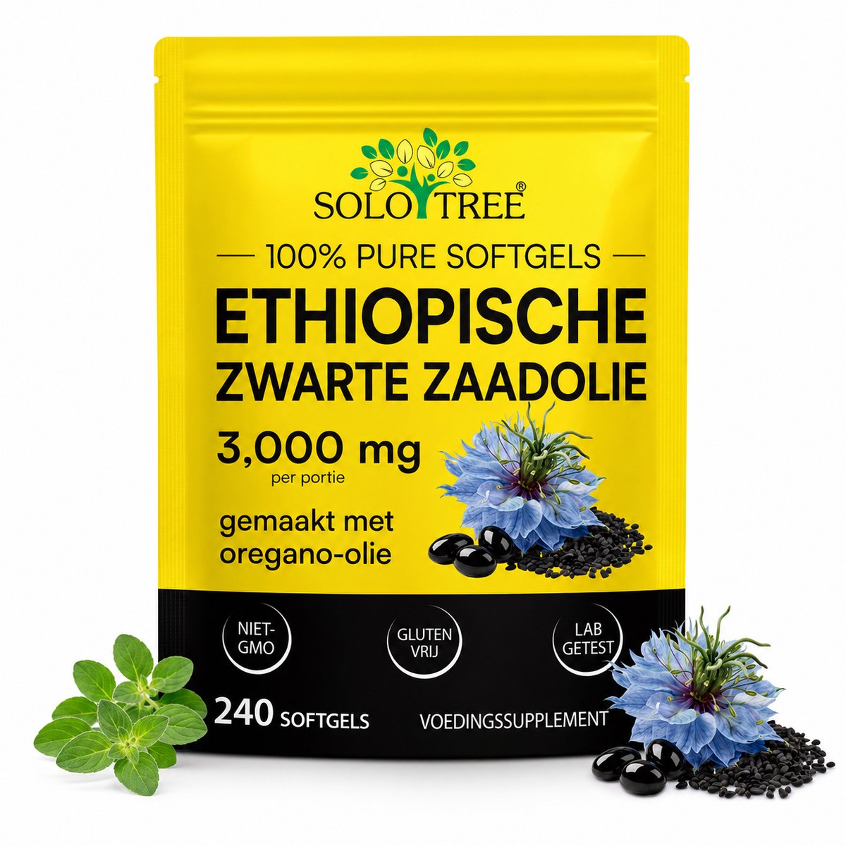 SOLOTREE Ethiopische Zwarte Komijnolie Softgels – Met Oregano-olie – 3000 mg per Portie – 240 Softgels