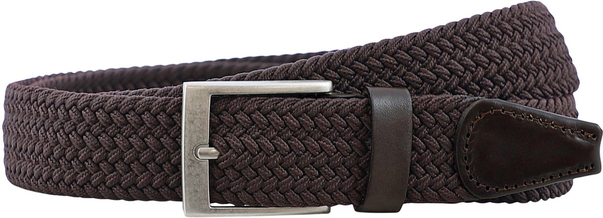 Houtkamp Elastische Riem Bruin – Gevlochten Stretch Broekriem met echt Leer – Riem zonder Gaatjes – Dames & Heren - Lengte totaal 100 cm / Riemmaat 85
