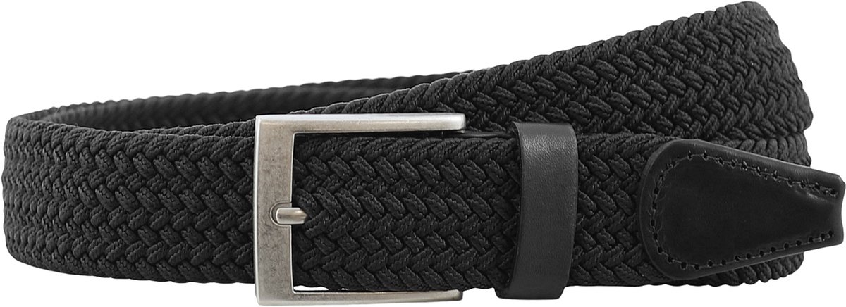 Houtkamp Elastische Riem Zwart – Gevlochten Stretch Broekriem met echt Leer – Riem zonder Gaatjes – Dames & Heren - Lengte totaal 110 cm / Riemmaat 95
