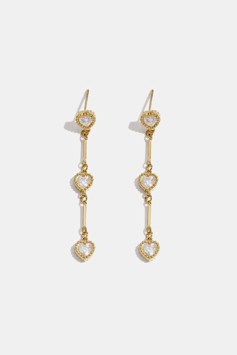 Lange Hang Oorbellen - Roestvrij Staal (RVS) - Met Hart Vorm Kristalsteentjes - Drop Earrings - Sieraden Cadeau Vrouw