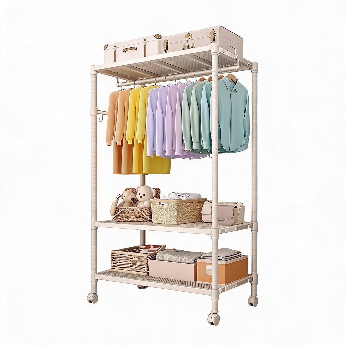 Triumpunpre - metalen kledingrekken grijs‑kledingrek op wieltjes‑grote opbergruimte‑3 roosters en 1 kledingstang‑115×45×178,4 cm