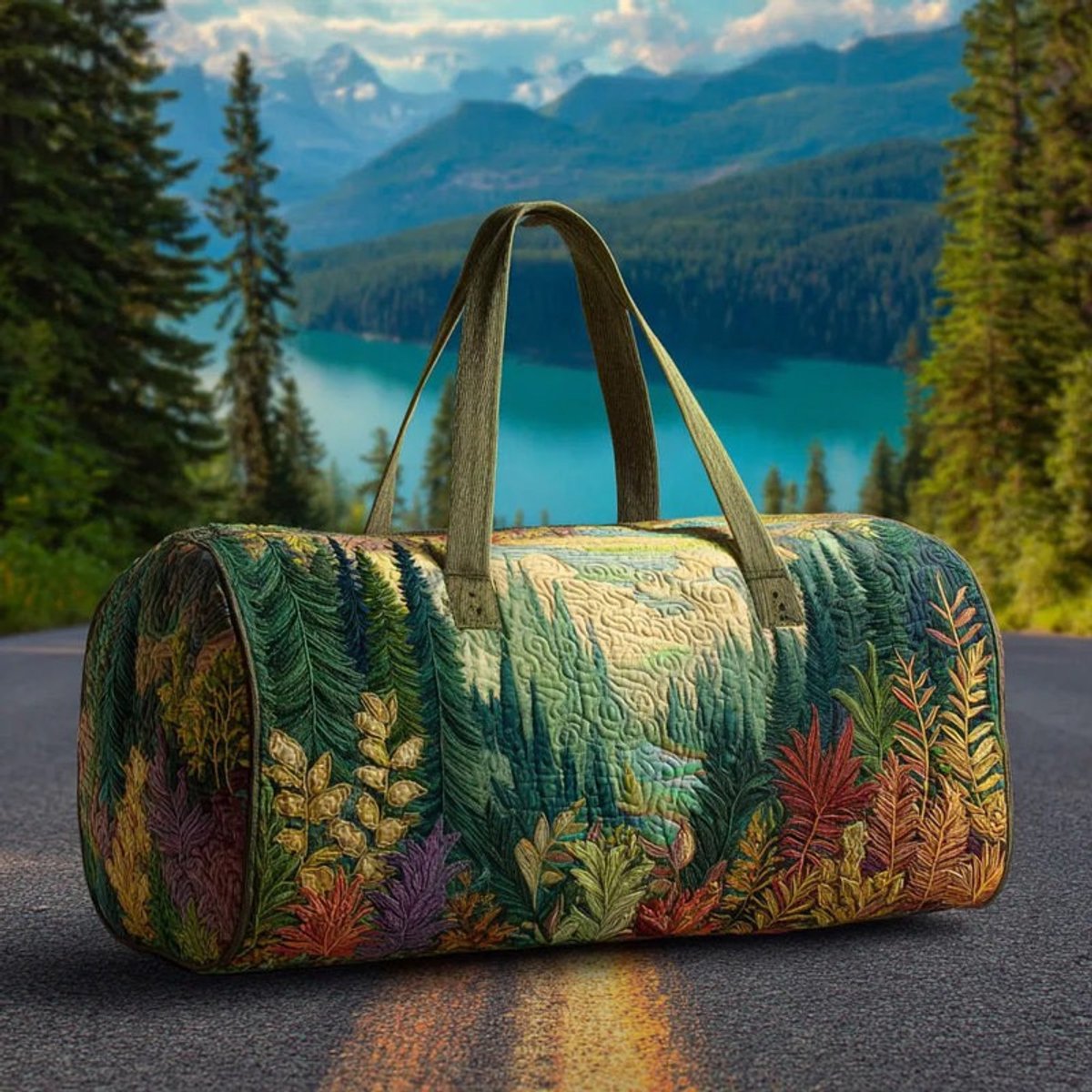 Textielen tas, retro bloemenprint in 3D-stijl, boho-stijl voor reizen en sport, meerkleurig, groot (18 x 9 x 9 inch)，104 modellen