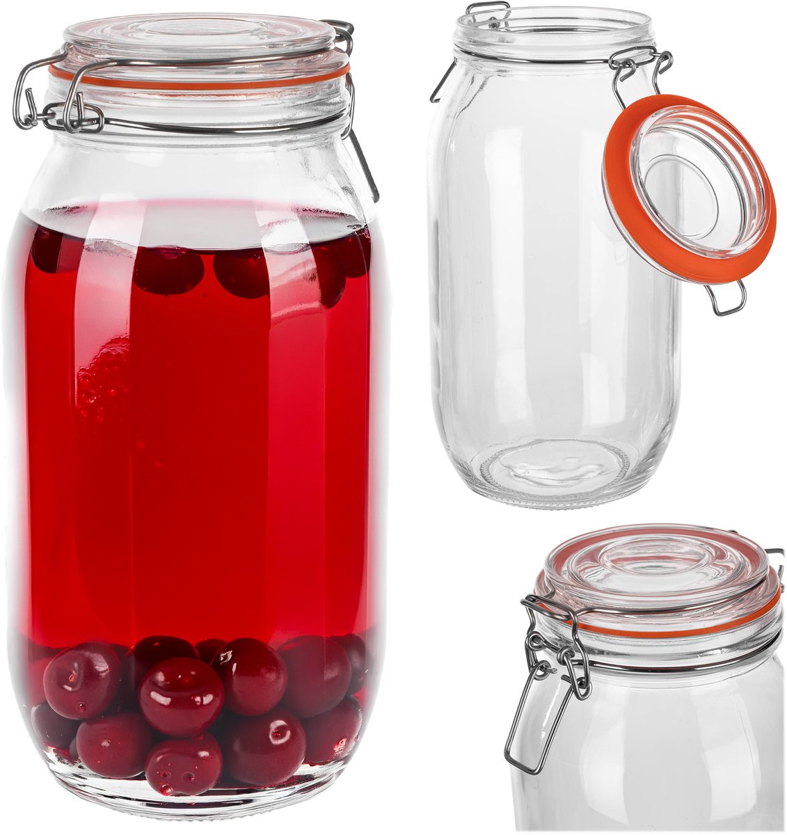 KADAX inmaakpot 2,2 l met beugelsluiting, luchtdichte glazen pot met rubberen afdichting en deksel, augurkenpot, grote glazen voorraadpot, fermentatiepot
