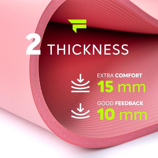 Fizyo dikke grote yogamat, pilates en gymnastiek, antislip NBR-schuim, synthetische rubber, training, fitness, ontspanning, oefening, duurzaam, voor dames en heren, 190 x 100 x 1,5 cm (Roze) — afbeelding 5