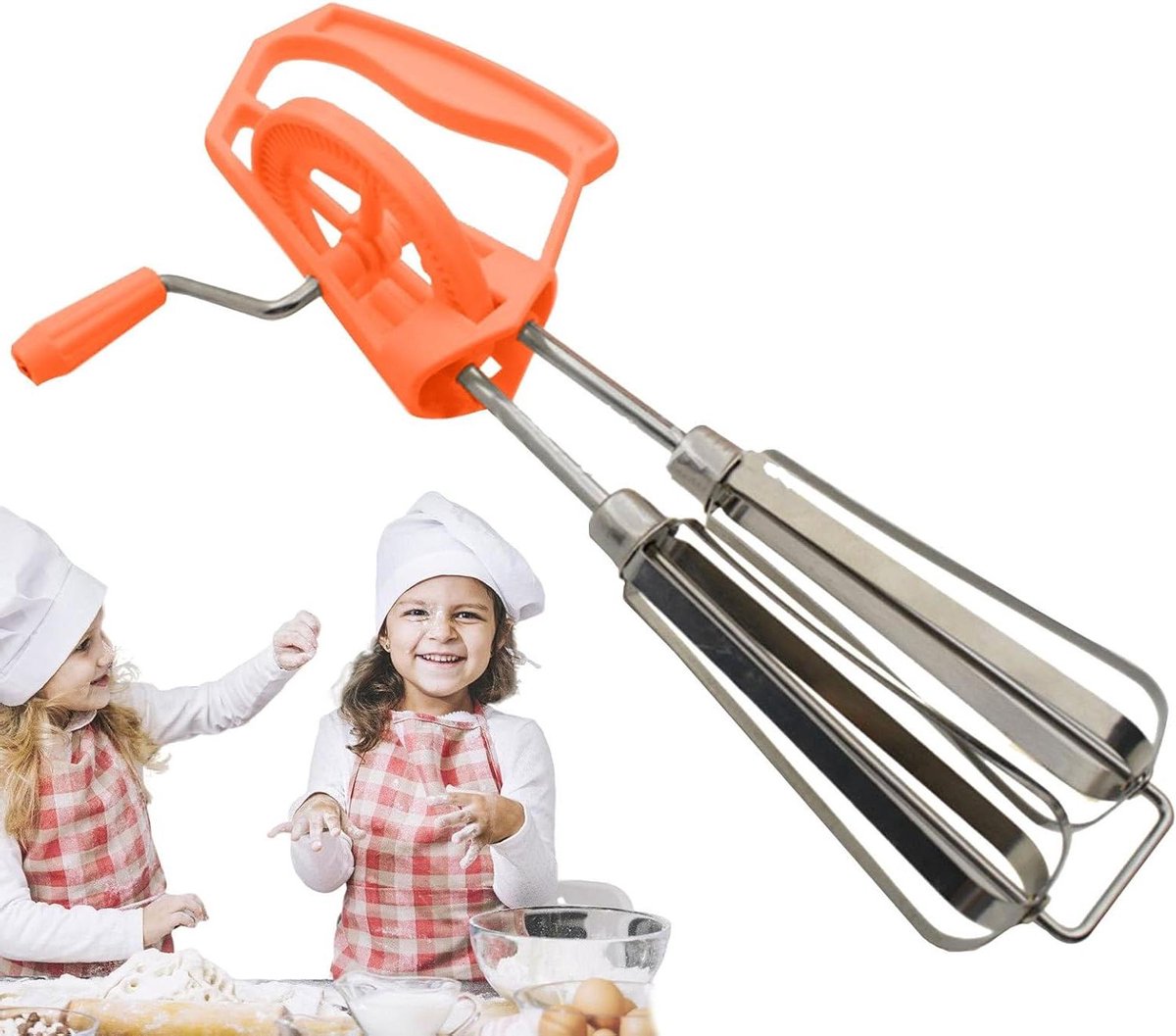 Handslinger Mixer - Eierklopper Garde - Beslag Maken - Dubbele Mengkoppen - 25 cm - Oranje