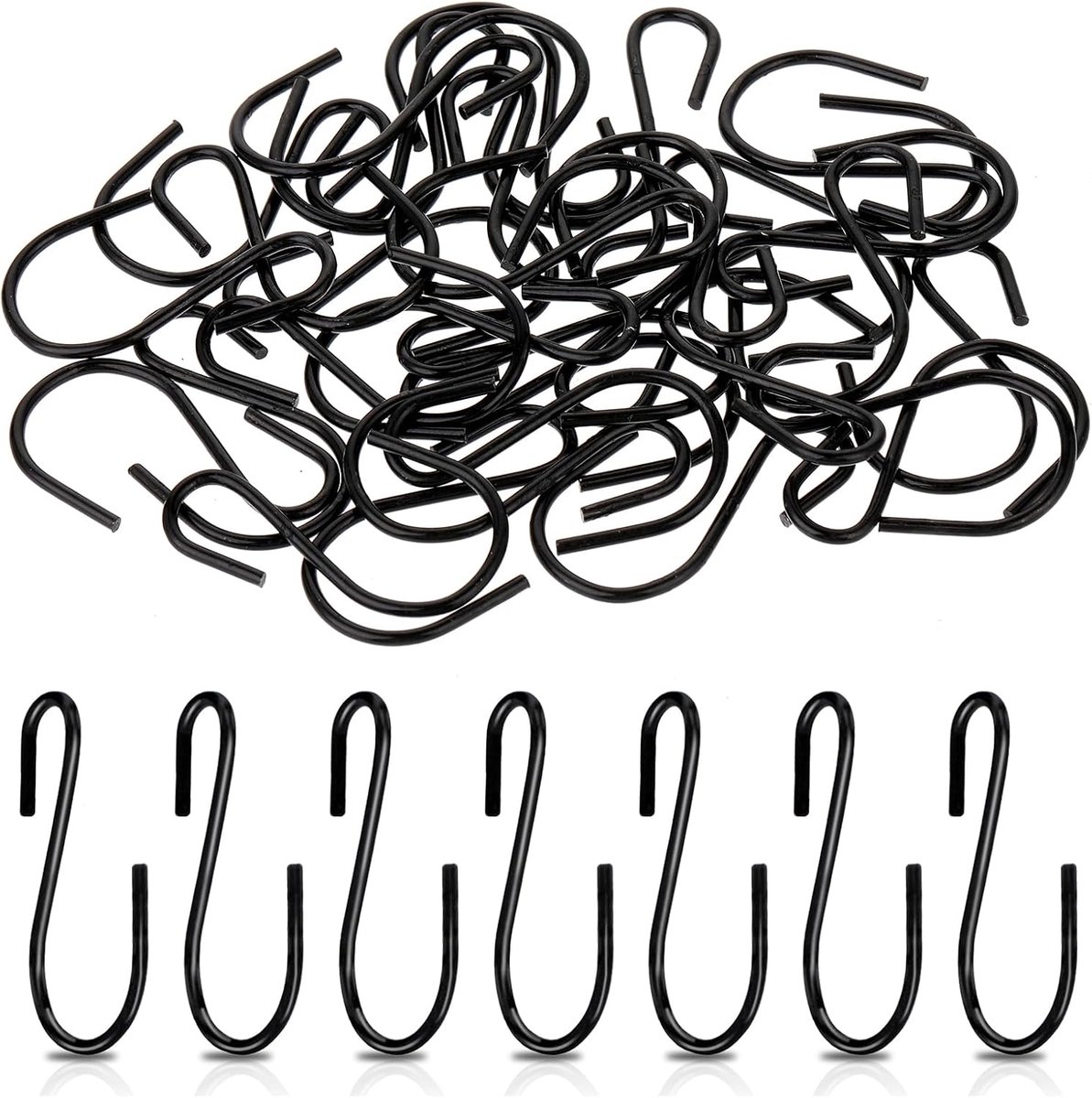 S-haken, 4,5 cm, roestvrij staal, S-vormige ophanghaken, zwart, metaal, ornament haken voor thuis, kantoor, badkamer, keuken
