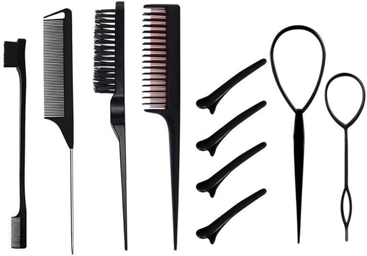 Haarborstels, dubbelzijdige randborstel, haarafwerkingsgereedschap, gladde haarverzorgingskam, eendensnavelclip voor vrouwen en meisjes (zwart)