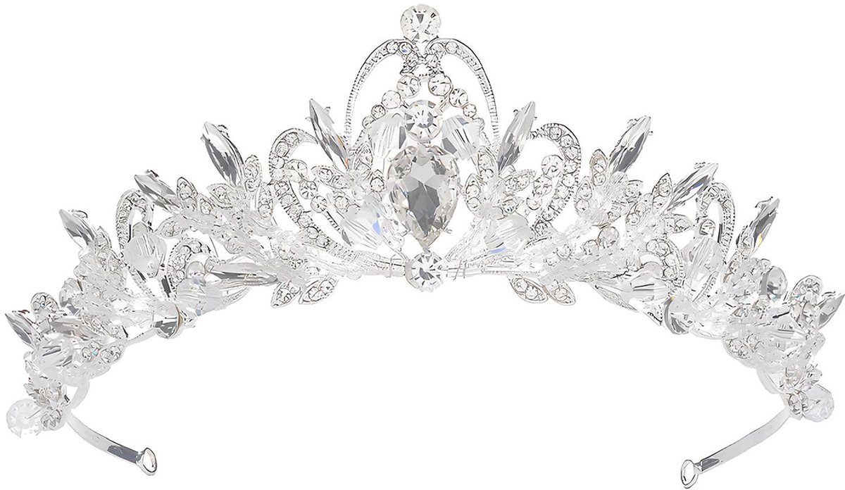 Kroon voor meisjes, kristallen prinsessenkroon, diadeem, bruiloft, tiara, bruid, tiara, met inlay kristallen bloem, bruiloft, tiara kristal, diadeem, verjaardag, voor bruiloft, optochten (zilver),