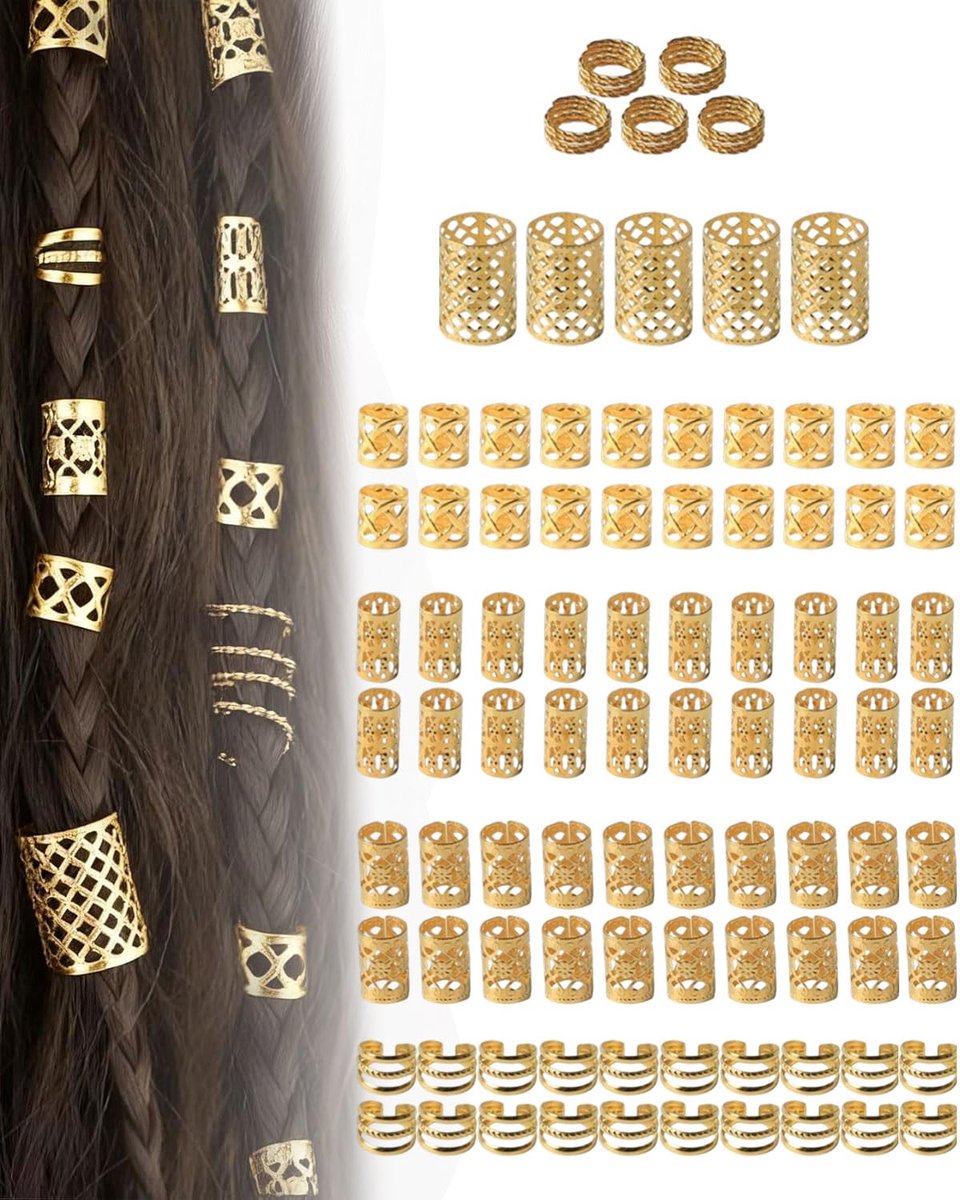 90 stuks sieraden voor dreadlocks en vlechten, 6 stijlen, set met verstelbare metalen spiraalclips voor haarsieraden, accessoires voor mannen en vrouwen met verschillende designs