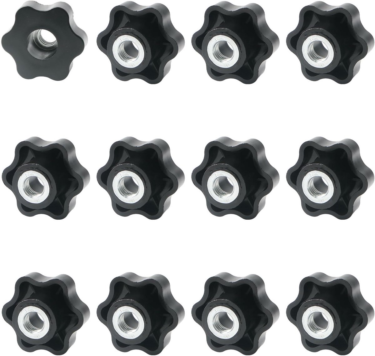 M12 kartelmoeren 12 stuks stermoeren stergreep kartelschroef buitendiameter 48 mm, binnendraad klemknop kartelknop klemmoer Star klemmoeren voor machines