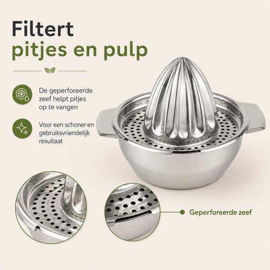 My Green Deal - Sinaasappelpers RVS - Handmatige Citruspers - Fruitpers voor Sinaasappels en Citroen - Juicer van 304 RVS van My Green Deal — afbeelding 4