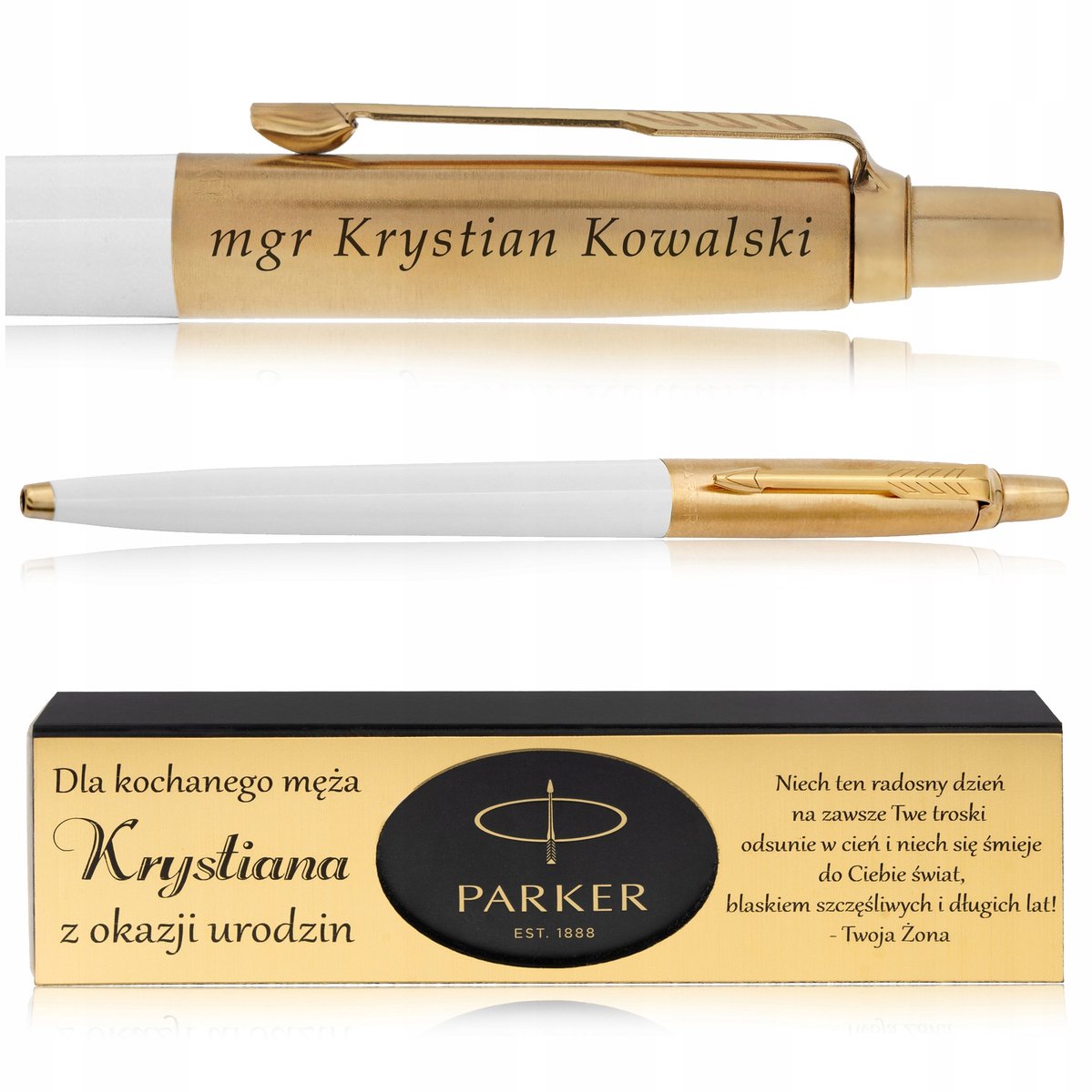 Parker Jotter Pen Goud Wit 24 Karaat met Gravering & Cadeaudoos
