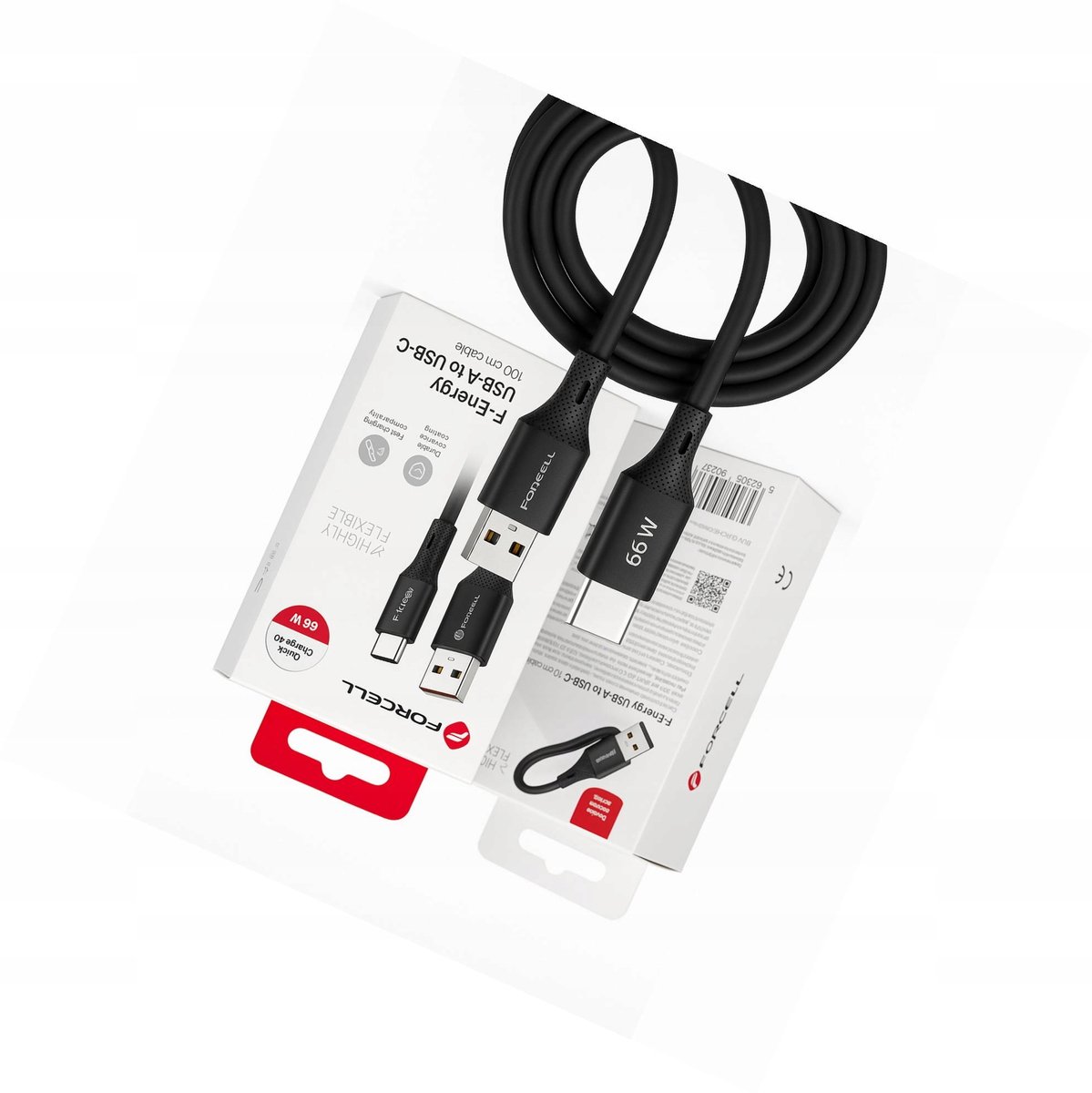 Forcell USB-A naar USB-C Kabel 66W 1m Zwart - Android Auto & Snel Laden