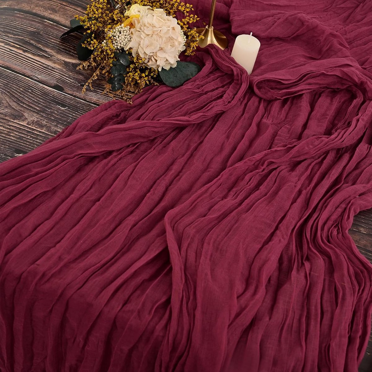 2 stuks kaasdoek tafelloper, 35 x 120 inch/35 x 120 inch bordeauxrood, rustiek gaasstof, boho tafelloper, kaasdoek, bruiloft tafeldecoratie tafelkleed voor bruiloftsfeest, bruidsdouche