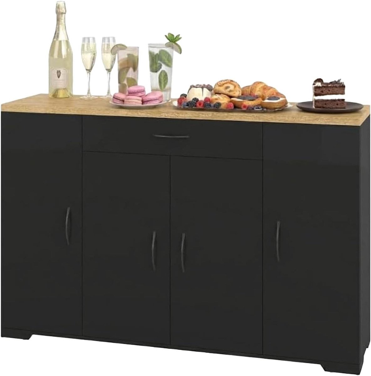 Dressoir Kast - Opbergkast Keuken - Woonkamer Organiseren - Werkblad Houtlook - 110 x 30 x 70 cm - Zwart