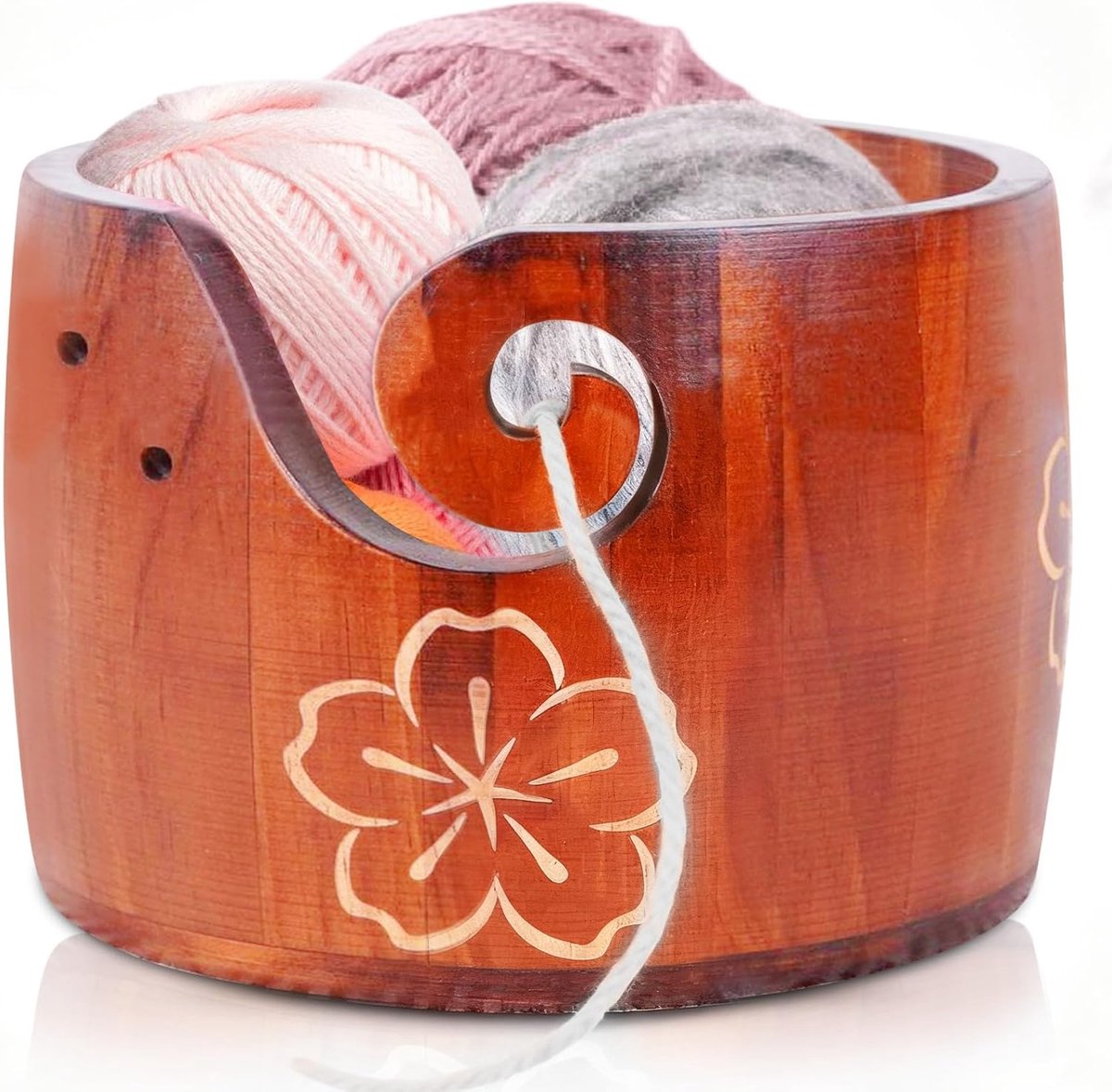 Garenschaal van hout, wolgebreide opbergschaal, draagbare houten garenschaal, garenkom voor garenhouder, breien, haken, macramé, knutselaccessoires, haakschaal voor haken, breien, accessoires