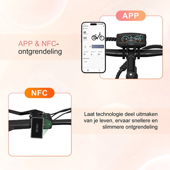 RCB 27.5‘’Elektrische Fiets dames, 60-90 km Trendy City Commuter EBike, 250W,7 versnellingen,met App en NFC van RCB — afbeelding 2
