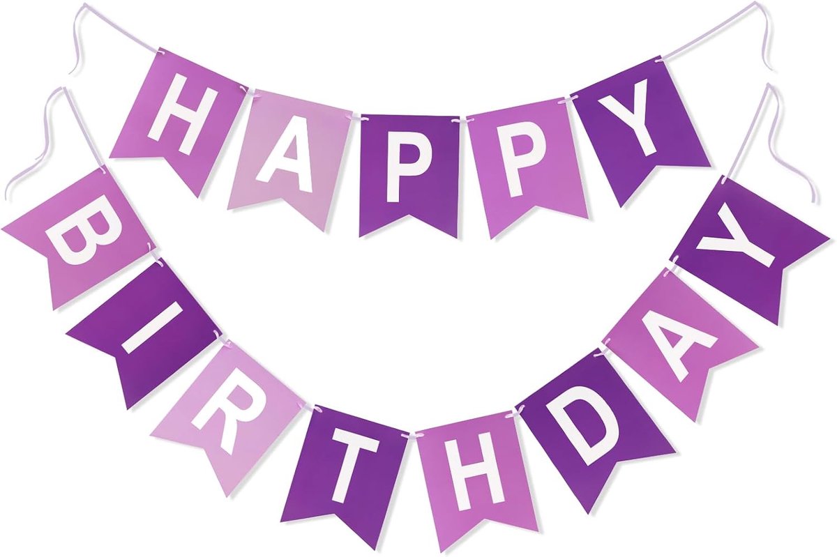 Slinger, wimpel, verjaardag, groot formaat (16 x 20 cm), voorgemonteerd, banner, feestdecoratie, van premium papier, paars, geschikt voor verjaardagsfeest