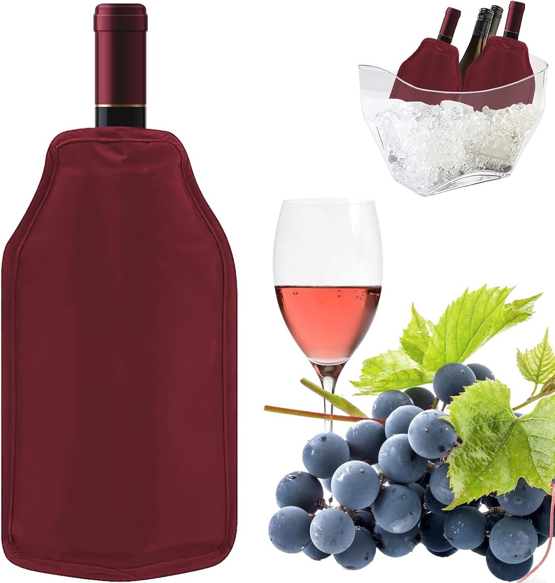 Wijnflessenkoeler, wijnflessenkoeler, waterdichte wijnkoeler, koeltas voor flessen, geschikt voor wijn, champagne, frisdrank, geschikt voor feestjes, picknick (rood)